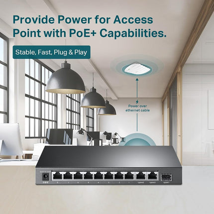 TP-Link TL-SG1210MP, 8 Port Gigabit PoE Switch, 8 PoE+ Ports @123W, w/ 2 Uplink Gigabit Ports + 1 Combo SFP Slot, Plug & Play, Extend, Priority & Isolation Mode,