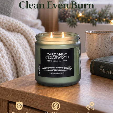 M&SENSE Cardamon & Cypress 2 Cotton Wick Jar Candle, 11.6oz Soy Wax, 70 Hours Burn Time Clean Non Toxic, Autumn Fragrance Candle for Home Decor, Fall Scented for Holiday