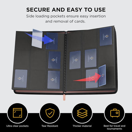 Card Guardian - Premium 9 Pocket Zipper Binder for 360 Cards - Side Pockets for TCG Trading Card Games (Pink)