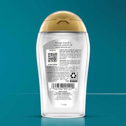 Ogx Extra Strength Damage Remedy + Hydrating and Repairing Coconut Miracle Oil Penetrating Oil For Dry & Damaged Hair 100mL