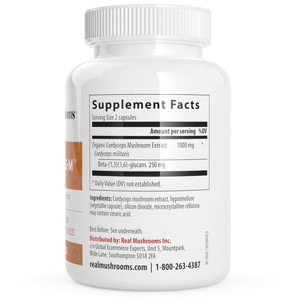 Real Mushrooms Cordyceps Capsules - Performance Supplement with Cordyceps Mushroom Extract for Energy & Immune Support Vegan Supplement, Non-GMO, 120 Caps