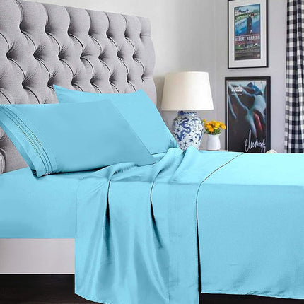 Elegant Comfort 1500 Premier Luxury Hotel Quality Super Soft Wrinkle Free and Fade Resistant 4-Piece Bed Sheet Set, Full, Aqua