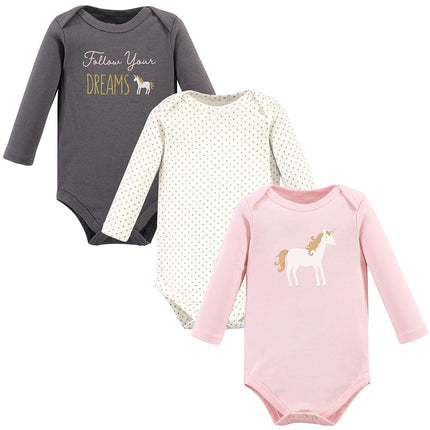 Hudson Baby Body de manga larga de algodón para bebé niña, Gold Unicorn, 18-24 meses