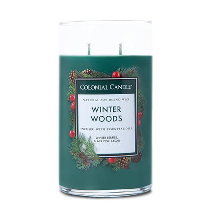 Vela aromática Colonial Candle de 2 mechas en vaso con tapa - Winter Woods (538g) - Fragancia especiada de invierno para tu hogar - Vela aromática grande con hasta 60 horas de duración - Mezcla de cera de soja