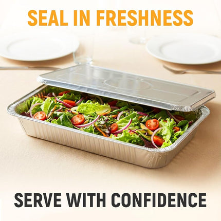 Paclord Aluminum Pans with Lids - 21" x 13" Full Size Foil Pans with Lids, Pack of 25 Pans and 25 Lids, USA-Made Disposable Aluminum Trays for Chafing Racks - Great for Cooking, Heating, Food Storing