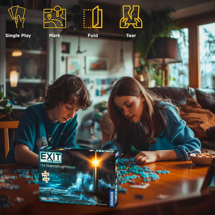 Thames & Kosmos EXIT:The Deserted Lighthouse(Includes Jigsaw Puzzle)–Card Games Adults and Kids-1–4 Players–2-3 Hours of Gameplay–Games for Family Game Night–Card Games for Ages 12+ -English , Blue
