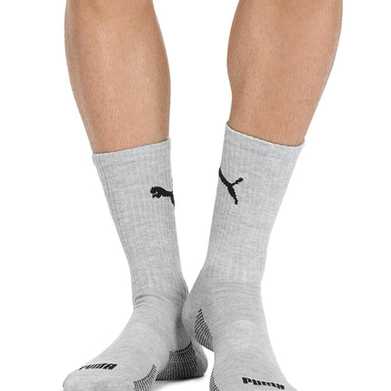 PUMA Men's 8 Pack Athletic Cushioned Crew Socks, White/Grey, 9-13 UK (Pack of 8)