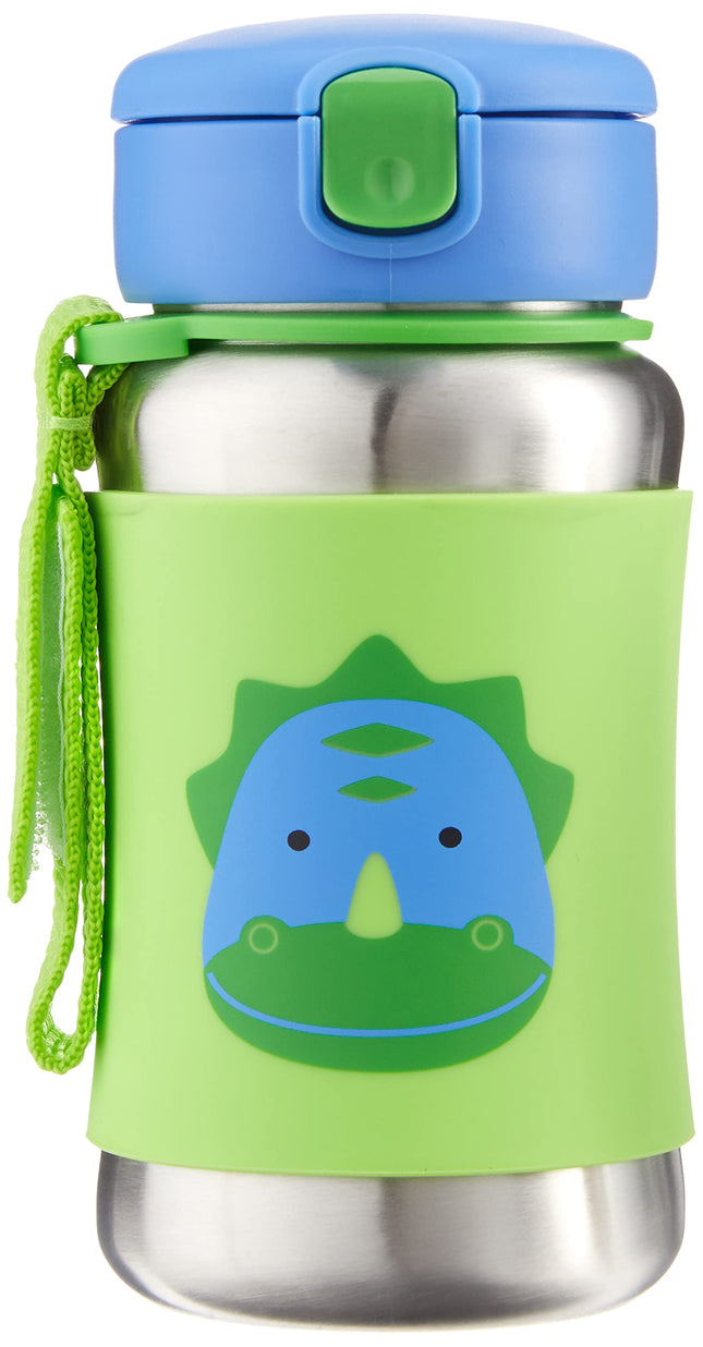 Vaso antiderrame con pajita para niños pequeños Skip Hop, botella con pajita de acero inoxidable Zoo, Dino