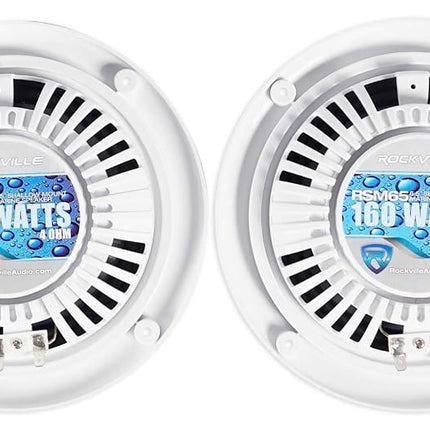Pair Rockville RSM65B 6.5" 320 Watt Waterproof Shallow Slim Marine Boat Speakers