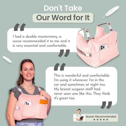 MOYOAMA Post Mastectomy Pillow - Recovery After Breast Cancer Surgery, Breast Augmentation - Lightweight Post Surgery Pillow with 4 Built-in Pockets to Support Healing - Breast Cancer Gifts for Women
