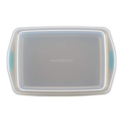 Rachael Ray Cucina Plat de cuisson/Moule à gâteau antiadhésif avec couvercle et poignées, Rectangulaire – 23 cm x 33 cm, Marron