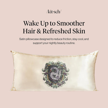 Kitsch x Harry Potter Slytherin Satin Pillowcase with Zipper for Hair & Skin – Double-Sided, Softer Than Silk, Wrinkle-Free, Machine Washable, Frizz Control, Breakout Prevention - King Size (19x36)