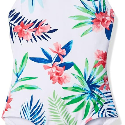 Kanu Surf Girls' Big Chloe Beach Sport One Piece Swimsuit, Leonie Floral White, 12