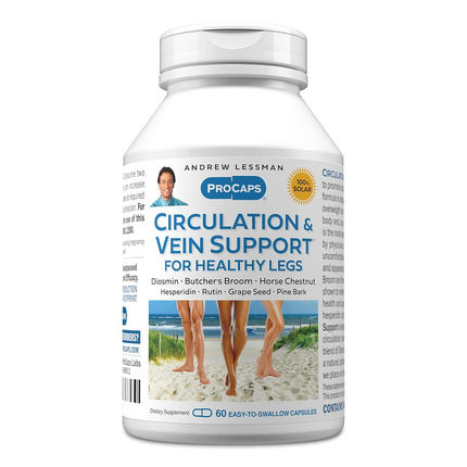 Andrew Lessman Circulation & Vein Support for Healthy Legs 60 Capsules - High Bioactivity Diosmin, Butcher's Broom, Visibly Reduces Swelling & Discomfort in Feet, Ankles, Calves, Legs