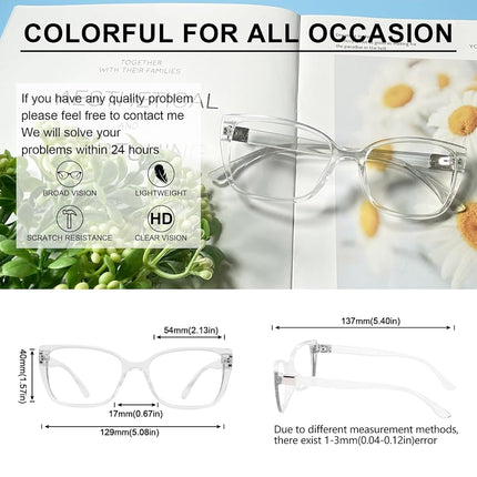 OCCI CHIARI Modern Big Frame Reading Glasses for Women Square Readers(Clear +2.0x)+1.0 +1.25 +1.50 +1.75 +2.0 +2.25 +2.5 +2.75 +3.0