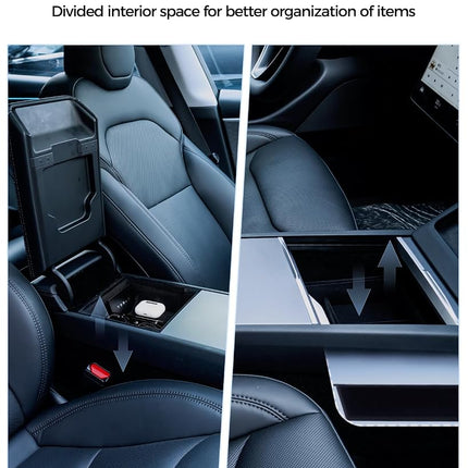 KYX Center Console Organizer Tray for Tesla Model 3 Highland Accessories 2024 Armrest Hidden Drawer Storage Box Cup Holder