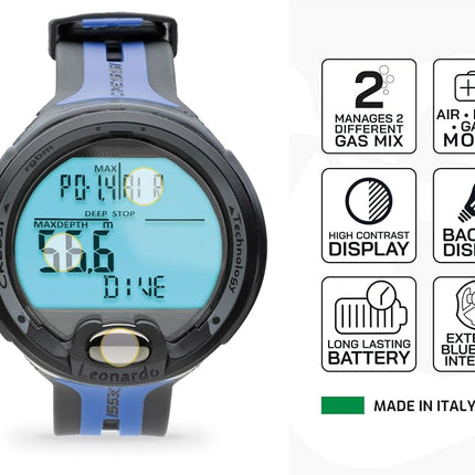 Cressi since 1946 - Leonardo Diving Computer - Air/Nitrox/Depth Gauge Mode - Black/Blue, One Size, Adult Unisex