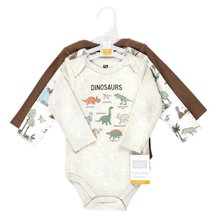 Hudson Baby Unisex Baby Cotton Long-Sleeve Bodysuits, Dinosaur Adventures 3-Pack, Preemie, Dinosaur Adventures 3-pack, Preemie