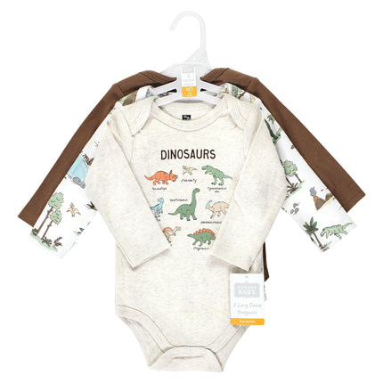 Hudson Baby Unisex Baby Cotton Long-Sleeve Bodysuits, Dinosaur Adventures 3-Pack, Preemie, Dinosaur Adventures 3-pack, Preemie