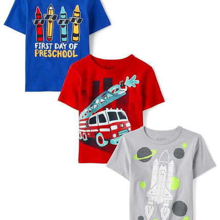 The Children's Place T-shirts graphiques à manches courtes « School Days » pour garçons et tout-petits, multipacks, lot de 3 pour la rentrée en maternelle, 4T
