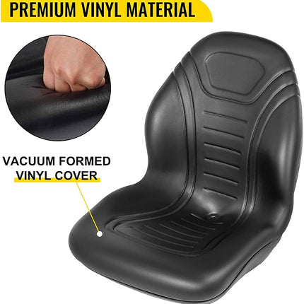 VEVOR Universal Lawn Tractor Seat Replacement - Compact High Back Mower, Black Vinyl Forklift, Central Drain Hole Skid Steer With Mounting Bolt Patterns of 8" x 11.5" & 11.25" x 11.5"