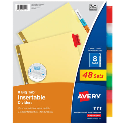 Avery 8-Tab Binder Dividers, Insertable Multicolor