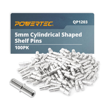 POWERTEC QP1203 Cylindrical Shaped Shelf Pins 5mm, 5 mm, Nickle