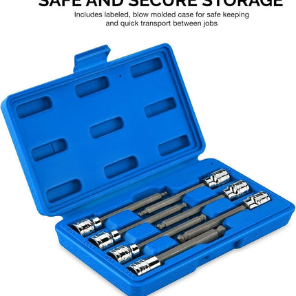 Neiko 10072A 3/8-Inch Drive Extra Long Allen Hex Bit Socket Set, SAE, 1/8-Inch - 3/8-Inch | S2 and Cr-V Steel, 7-Piece Set