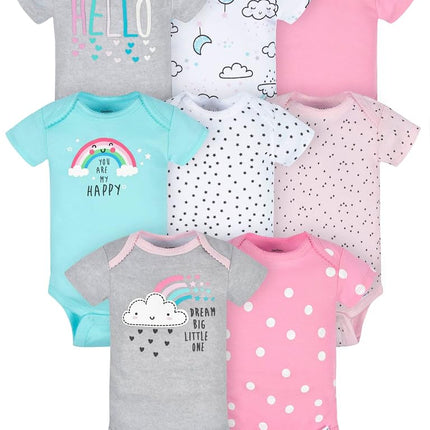 Gerber unisex-baby 8-pack Short Sleeve Onesies Bodysuits, Clouds, 0-3 Months