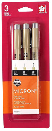 SAKURA Pigma Micron Assorted Pens, Pack of 3, Blac