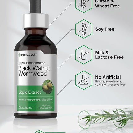 Black Walnut Wormwood Liquid Extract | 2 fl oz | Alcohol Free Tincture | Vegetarian, Non-GMO & Gluten Free | by Horbaach