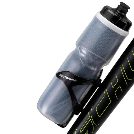 Bouteille d'eau isotherme réfléchissante Schwinn avec support pour vélo, 769 ml, sans BPA, buse à double étape, facile à presser, support facilement montable sur vélo, visibilité nocturne, combo porte-bouteille d'eau pour vélo