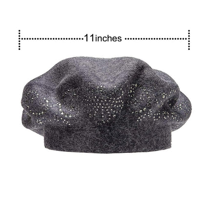 LADYBRO Sombreros Boina de Diamantes de Imitación para Mujer 2 Capas de Lana Gorro Tejido Francés Señora Invierno Negro, Gris, Talla Única