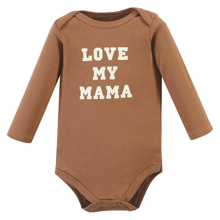 Hudson Baby Unisex Baby Cotton Long-Sleeve Bodysuits, Brown Navy Mamas Boy 3-Pack, Preemie, Brown Navy Mamas Boy 3-pack, Preemie