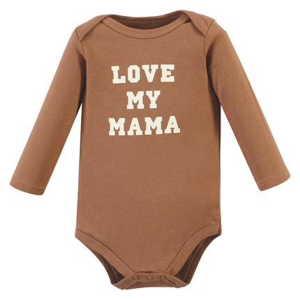 Hudson Baby Unisex Baby Cotton Long-Sleeve Bodysuits, Brown Navy Mamas Boy 3-Pack, Preemie, Brown Navy Mamas Boy 3-pack, Preemie