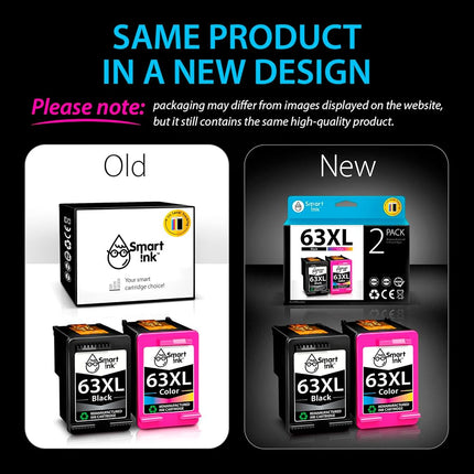 Cartouche d'encre reconditionnée Smart Ink de remplacement pour HP 63XL 63 XL (pack de 2, noir et couleur) compatible avec Deskjet 1110 1112 2130 3630 3632 Envy 4510 4516 4520 4522 4525 Officejet 3830 4650 4655 5220
