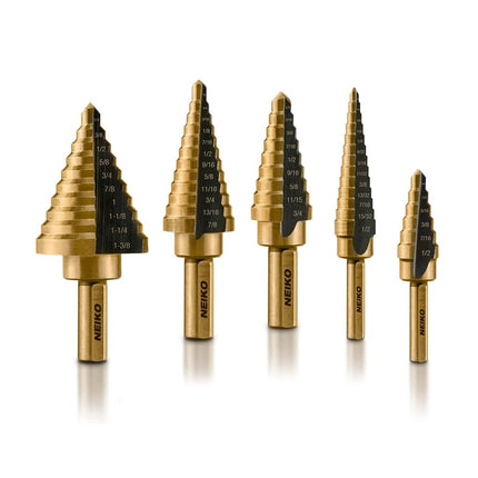 NEIKO 10197A Step Drill Bit Set, 5 Pc Step Bit for