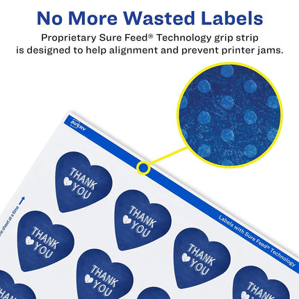 Avery Matte White Heart Labels with Sure Feed, .75" x .75", 8,000 Matte White Printable Labels