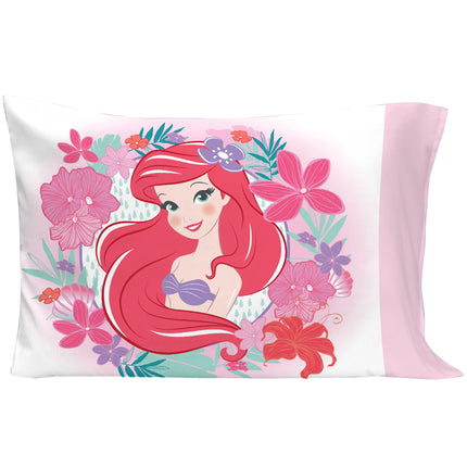 Juego de cama de 4 piezas para niños pequeños Disney Ariel Sea Garden - Edredón, sábana bajera, sábana encimera, funda de almohada reversible de tamaño estándar, rosa y aguamarina, rosa, aguamarina, naranja, blanco
