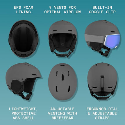 Casco de esquí y snowboard Retrospec Zephyr para adultos - Ajustable con 9 ranuras de ventilación - Carcasa de ABS resistente a los impactos y espuma de EPS - Verde oliva mate, pequeño 52-55.5cm