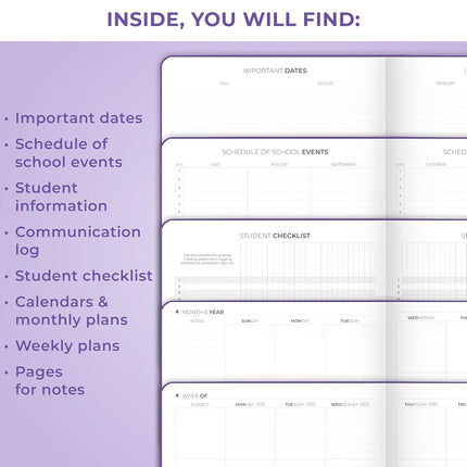 Clever Fox Teacher Planner – School Year Planner with Calendars & Lesson Plans – Book for Classroom & Homeschool Organization, A4 (Purple)