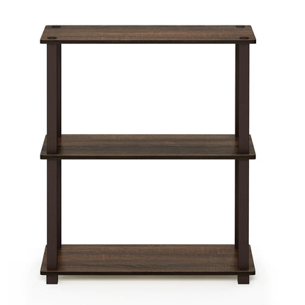 Furinno TURN-S-TUBE Storage Shelves Set of 2, 3-Tier Book Shelf, Corner Shelf, Toolless Open Shelves, Square Tubes, for Organization and Storage, Living Room, Garage, Home Office, Walnut