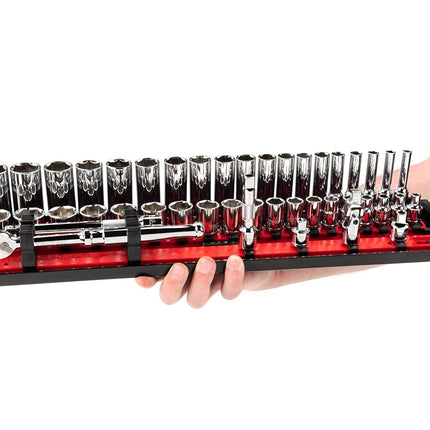 TEKTON Jeu de 44 douilles et cliquets 6 pans de 3/8 po avec rails et plateau (6-24 mm) | SKT13201