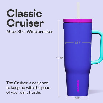 Corkcicle Cruiser Tumbler with Handle & Straw, 40 oz, Super Bloom