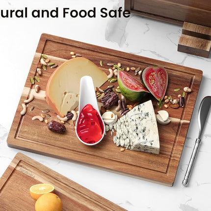 Fibogollo Set of 3 Large Acacia Wood Kitchen Cutting Boards with Holder