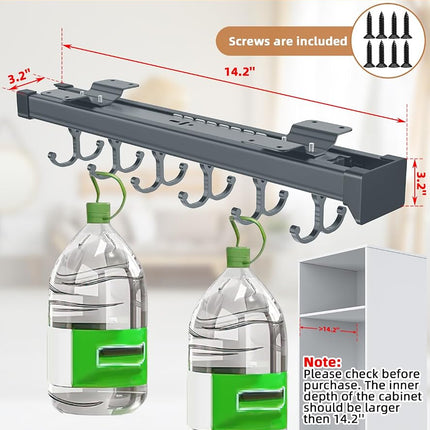 PrimZooty Pull Out Broom Holder, Multifunctional Slide Broom And Mop Storage/Organizer With Adjustable Double Row Sliding Hook, Garage Organization Hooks, for Closet Laundry Garage - Dark grey - 36cm