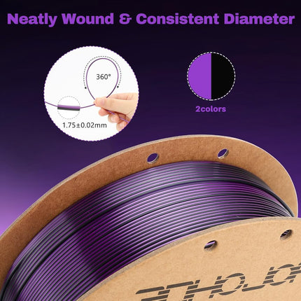 3DHoJor Silk PLA Filament Dual Color 1.75mm 1KG for 3D Printer,Black Purple