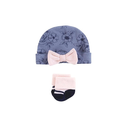 Hudson Baby Unisex Thermal Preemie Layette Set 4pc Long Sleeve Outfit, Navy Toile, Preemie