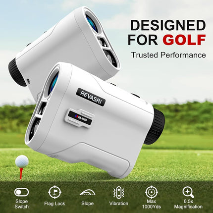Télémètre de golf REVASRI avec pente et verrouillage de drapeau par vibration, interrupteur de pente externe pour la légalité en tournoi de golf, télémètres avec batterie rechargeable 1000YDS Télémètre laser