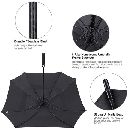 G4Free Extra Large Golf Umbrella 62/68 inch Vented Square Umbrella Windproof Auto Open Double Canopy Oversized Stick Umbrella